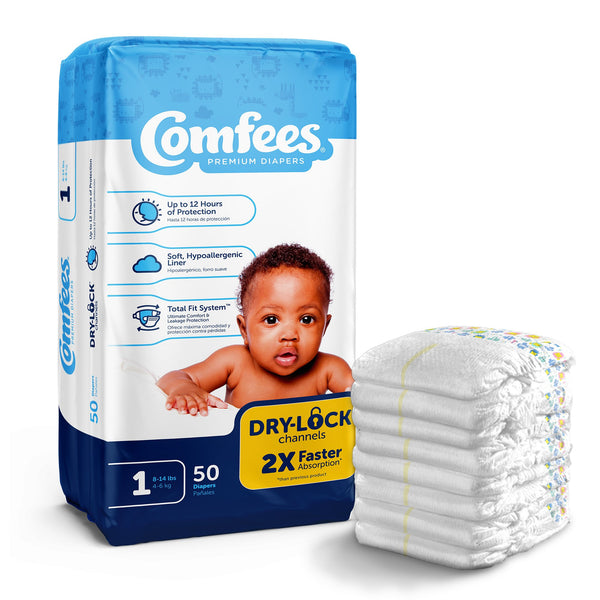 Comfees® Unisex Baby Diaper Size 1 Disposable Moderate Absorbency (907019_CS) 200/CS