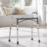 McKesson Dual Release Folding Walker Adjustable Height Aluminum Frame 350 lbs. Weight Capacity 25 to 32 Inch Height (1065260_EA) 1/EA