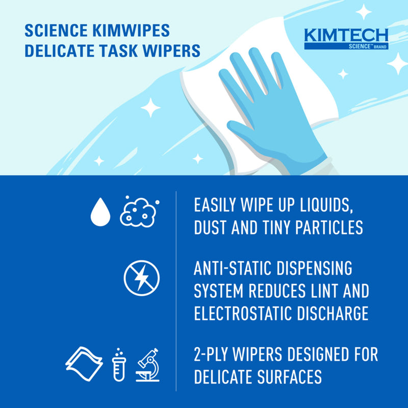 Kimtech Science Kimwipes Delicate Task Wipe Light Duty 90 Count Box 14-7/10 X 16-3/5 Inch NonSterile Disposable (52386_CS) 15/CS