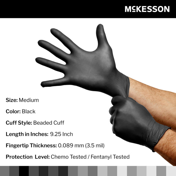 McKesson Confiderm® LDC Exam Glove Medium NonSterile Nitrile Standard Cuff Length Fully Textured Black Chemo Tested / Fentanyl Tested (1159334_BX) 250/BX