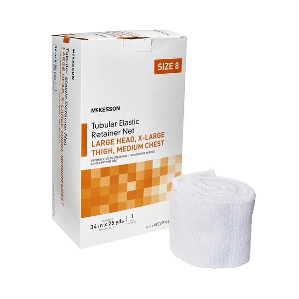 McKesson Elastic Net Retainer Dressing Tubular Elastic 34 Inch X 25 Yard (86.4 cm X 22.9 m) Size 8 White Large Head / X-Large Thigh / Medium Chest NonSterile (1113352_CS) 10/CS