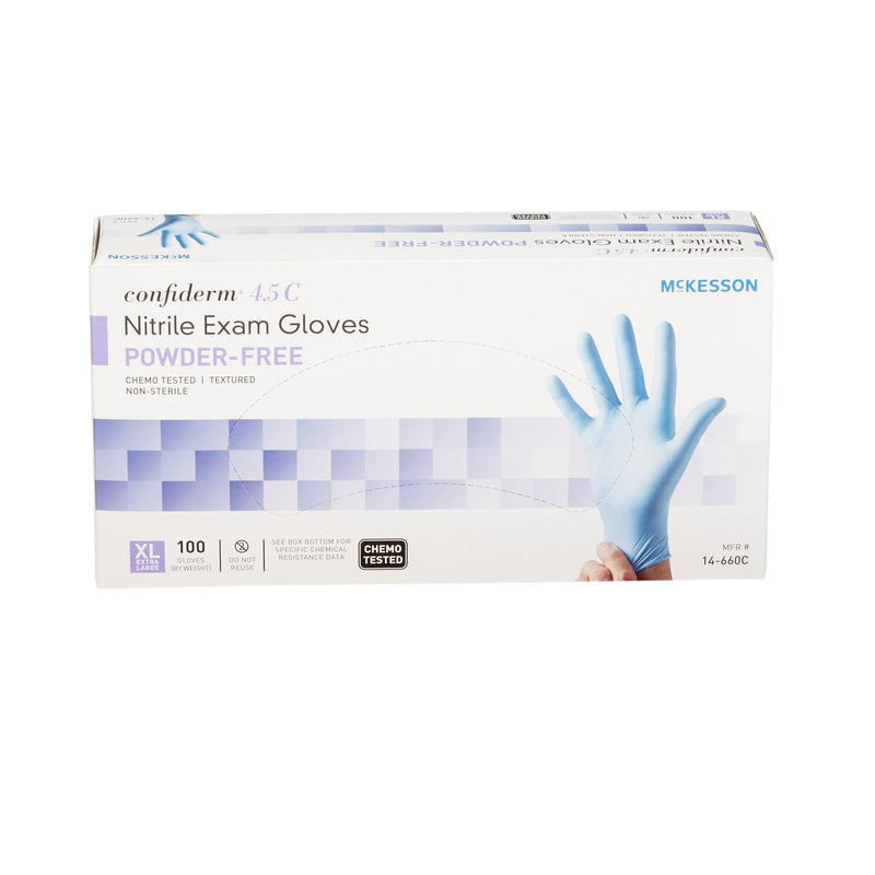 McKesson Confiderm® 4.5C Exam Glove X-Large NonSterile Nitrile Standard Cuff Length Textured Fingertips Blue Chemo Tested (921605_CS) 1000/CS