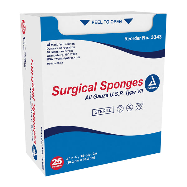 Dynarex® Gauze Sponge 4 X 4 Inch 12-Ply Sterile 2 per Pack (583393_CS) 24/CS