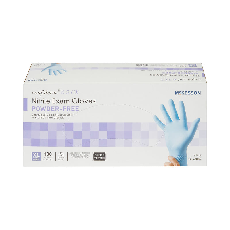 McKesson Confiderm® 6.5CX Exam Glove X-Large NonSterile Nitrile Extended Cuff Length Textured Fingertips Blue Chemo Tested (921609_CS) 1000/CS