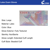 CODEBLUE® PF Exam Glove Large NonSterile Latex Extended Cuff Length Fully Textured Blue Not Rated (546242_CS) 10/CS