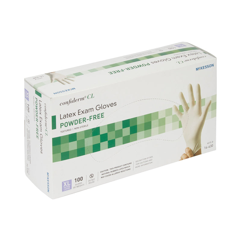 McKesson Confiderm® Exam Glove X-Large NonSterile Latex Standard Cuff Length Textured Fingertips Ivory Not Rated (921595_CS) 1000/CS