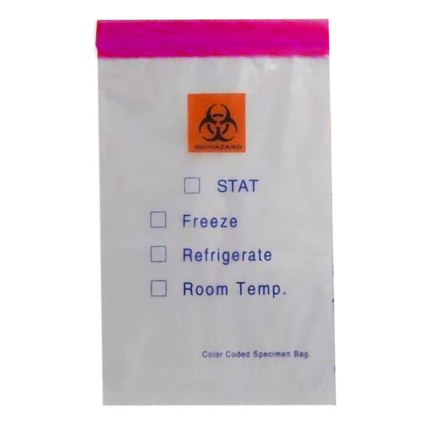 Color Coded Top Specimen Transport Bag with Document Pouch 6 X 9 Inch Zip Closure STAT / Biohazard Symbol / Storage Instructions NonSterile (459852_PK) 100/PK