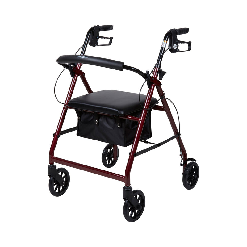 McKesson 4 Wheel Rollator Red Adjustable Height / Folding Aluminum Frame (1065263_EA) 1/EA