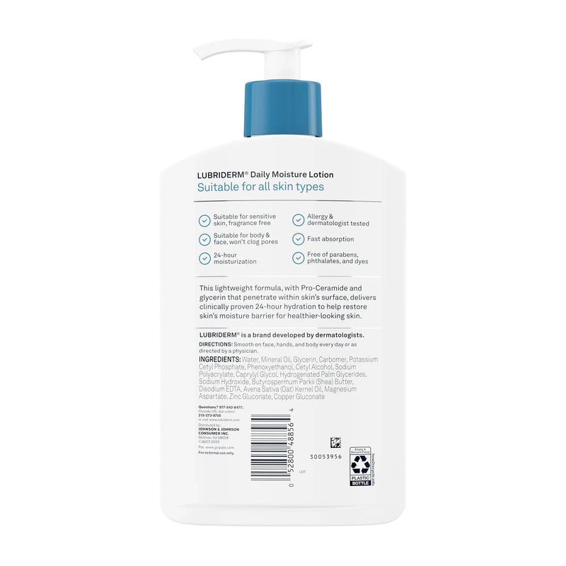 Lubriderm® Hand and Body Moisturizer 16 oz. Pump Bottle Unscented Lotion CHG Compatible (180802_CS) 12/CS