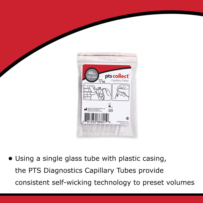 PTS Diagnostics Capillary Blood Collection Tube Plain 40 µL Without Closure Glass Tube (957814_BG) 16/BG