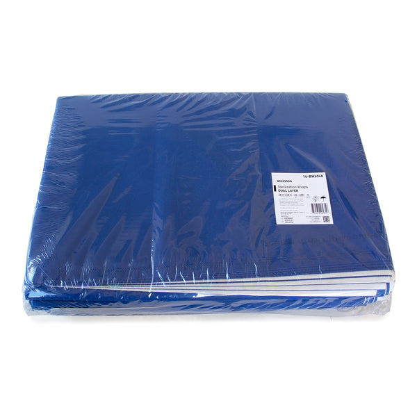 McKesson Sterilization Wrap White / Blue 48 X 48 Inch Dual Layer SMS Polypropylene (1245166_CS) 24/CS