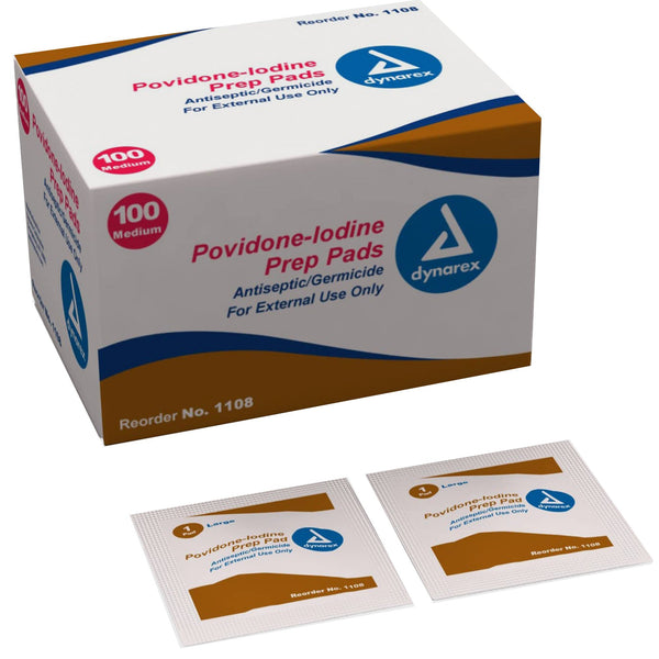 Dynarex® PVP Prep Pad 10% Strength Povidone-Iodine Individual Packet Medium NonSterile (632679_BX) 100/BX