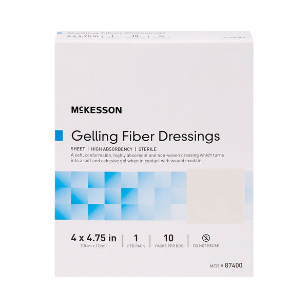 McKesson Gelling Fiber Wound Dressing 4 X 4-3/4 Inch Rectangle Sterile (1138627_BX) 10/BX