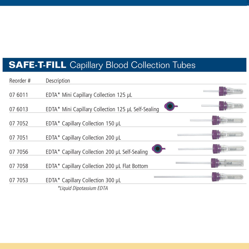 Safe-T-Fill® Capillary Blood Collection Tube K2 EDTA Additive 125 µL Pierceable Attached Cap Plastic Tube (333707_EA) 1/EA