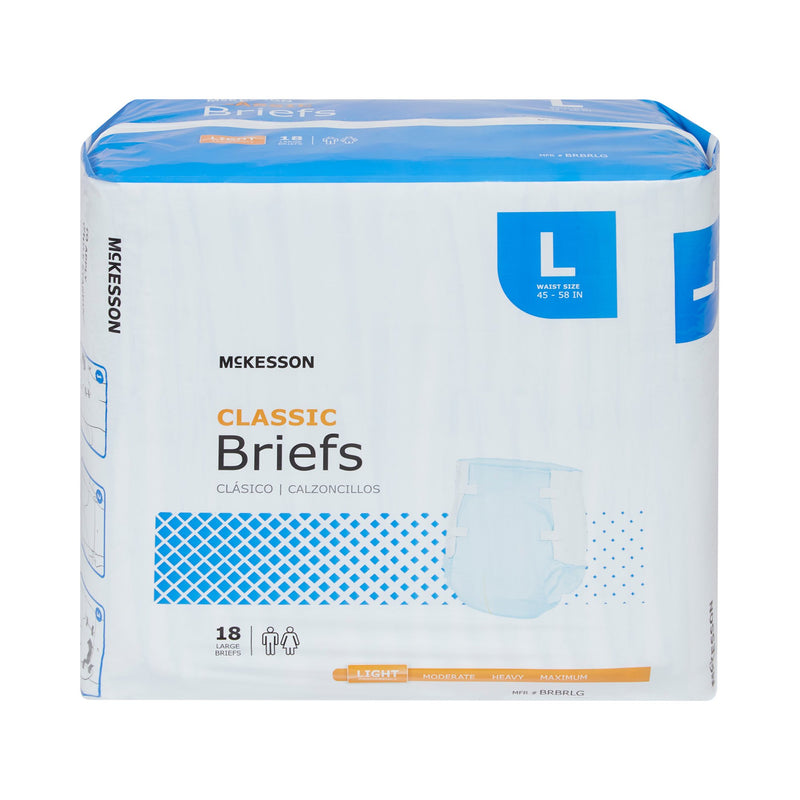 McKesson Classic Unisex Adult Incontinence Brief Large Disposable Light Absorbency (973139_CS) 72/CS