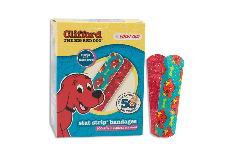American® White Cross Stat Strip® Adhesive Strip 3/4 X 3 Inch Plastic Rectangle Kid Design (Clifford the Big Red Dog) Sterile (977008_BX) 1/BX