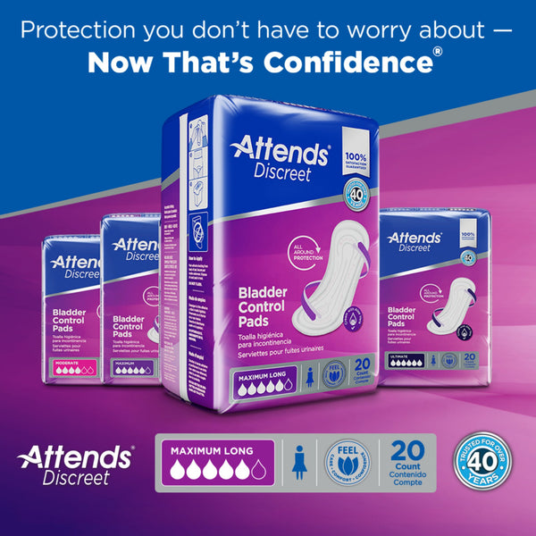 Attends® Discreet Bladder Control Pad 14-1/2 Inch Length Moderate Absorbency Polymer Core One Size Fits Most (1039116_BG) 20/BG