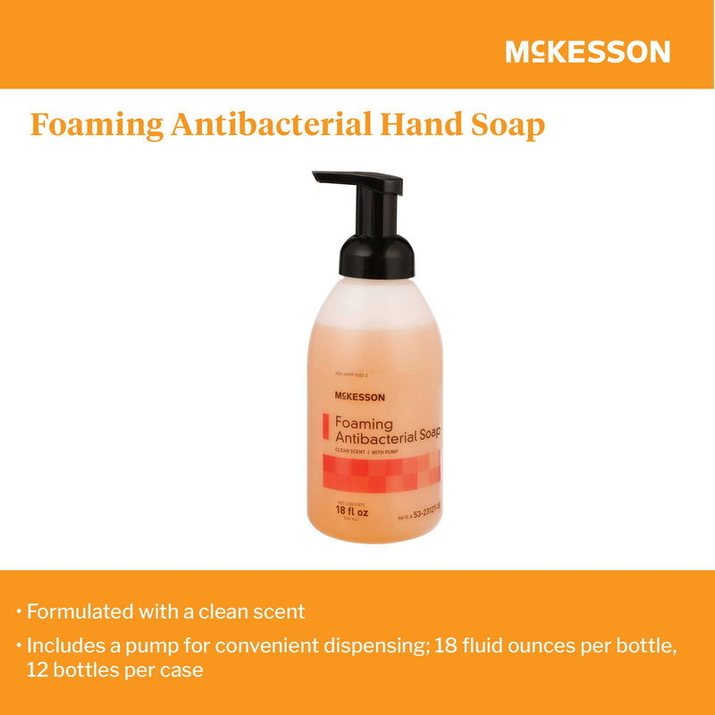 McKesson Antibacterial Soap Foaming 18 oz. Pump Bottle Clean Scent (1067686_CS) 12/CS