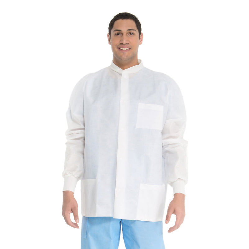 O&M Halyard Inc Lab Jacket White Large Hip Length 3-Layer SMS Disposable (230803_CS) 25/CS