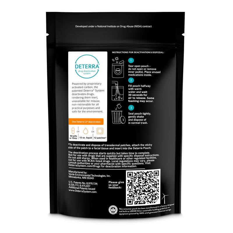 Deterra® Drug Disposal Pouch Large, 90 Pill or 12 Patch or 12 oz. Liquid Capacity (1178046_EA) 1/EA