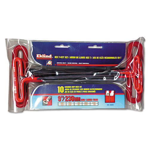 Eklind Tool Company Cushion Grip Hex T-Key Set, 10 per pouch, Hex Tip, Inch, 9 in Handle (EKL53910) Each