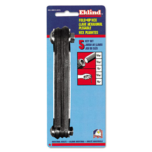 Eklind Tool Company Inch Fold-Up Hex Key Sets, 5 per fold-up, Hex Tip, Inch (EKL20511) Each