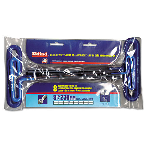 Eklind Tool Company Cushion Grip Hex T-Key Sets, 8 per pouch, Hex Tip, Metric, 9 in Handle (EKL55198) Each