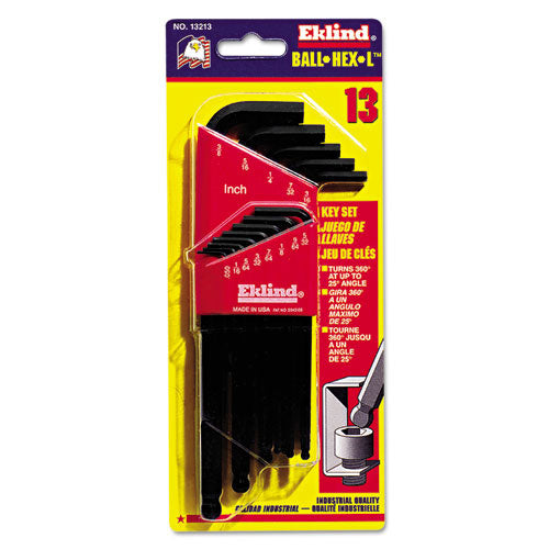 Eklind Tool Company Ball-Hex-L™ Key Set, 13 per Holder, Hex Ball, Inch, Long Arm (EKL13213) Each