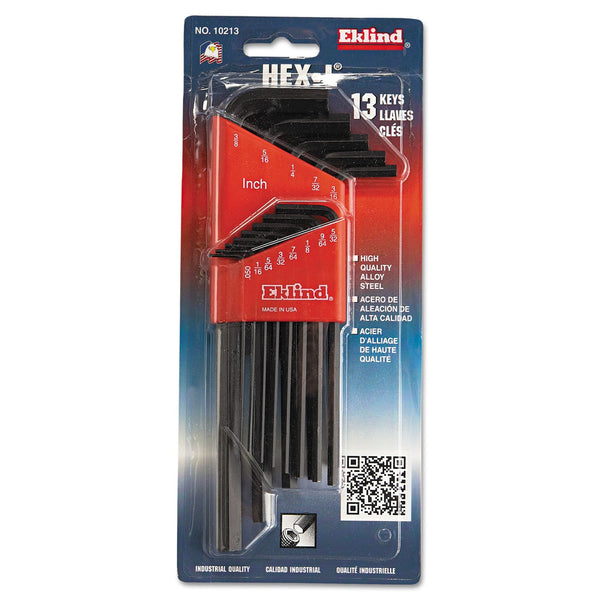 Eklind Tool Company Hex-L Key Set, 13 per holder, Hex Tip, Inch, Long Arm (EKL10213) Each