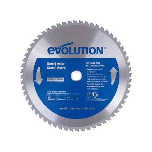 Evolution TCT Metal-Cutting Blade, 12 in, 1 in Arbor, 1600 rpm, 60 Teeth (510-12BLADEST) Each