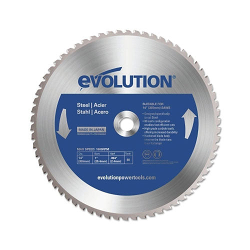 Evolution TCT Metal-Cutting Blade, 14 in, 1 in Arbor, 1600 rpm, 66 Teeth (510-14BLADEST) Each