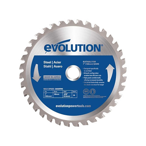 Evolution TCT Metal-Cutting Blade, 7 in, 20 mm Arbor, 3900 rpm, 36 Teeth (510-180BLADEST) Each