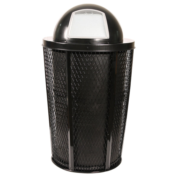 Black Expanded Metal Dome-Top Outdoor Waste Bin with Liner (5196) Each