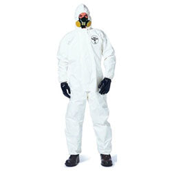Extensis Tychem® 4000 Coverall, Attached Hood and Sock, Elastic Wrists, Zipper, Storm Flap, White, 3X-Large (251-SL122B-3XL) Case of 12