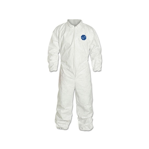 Extensis Tyvek® 400 Coverall, Serged Seams, Collar, Elastic Waist, Elastic Wrists and Ankles, Zipper Front, Storm Flap, White, 4XL, VP (251-TY125SWH4X002500) 1 Case