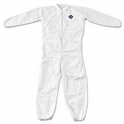 Extensis Tyvek® 400 Coverall, Serged Seams, Collar, Elastic Waist, Elastic Wrists and Ankles, Zipper Front, Storm Flap, White, 5XL (251-TY125S-5X) Case of 25