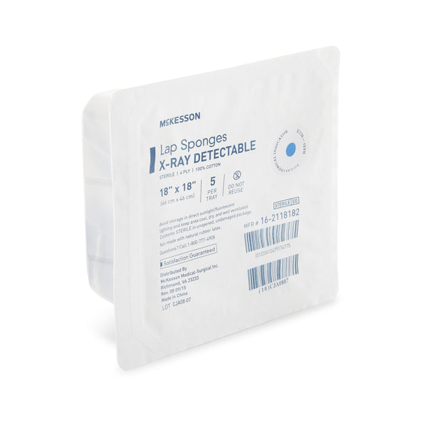McKesson Surgical Laparotomy Sponge X-Ray Detectable Cotton 18 X 18 Inch 5 Count Hard Pack Sterile (640985_CS) 100/CS
