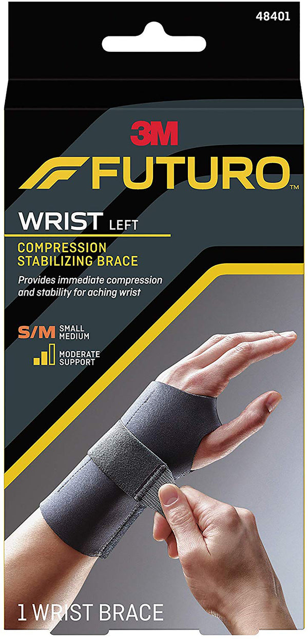 Futuro™ Compression Stabilizing Wrist Brace Low Profile Aluminum / Nylon / Polyester / Polyethylene / Spandex / Silicone Left Hand Black Small / Medium (971914_EA) 1/EA