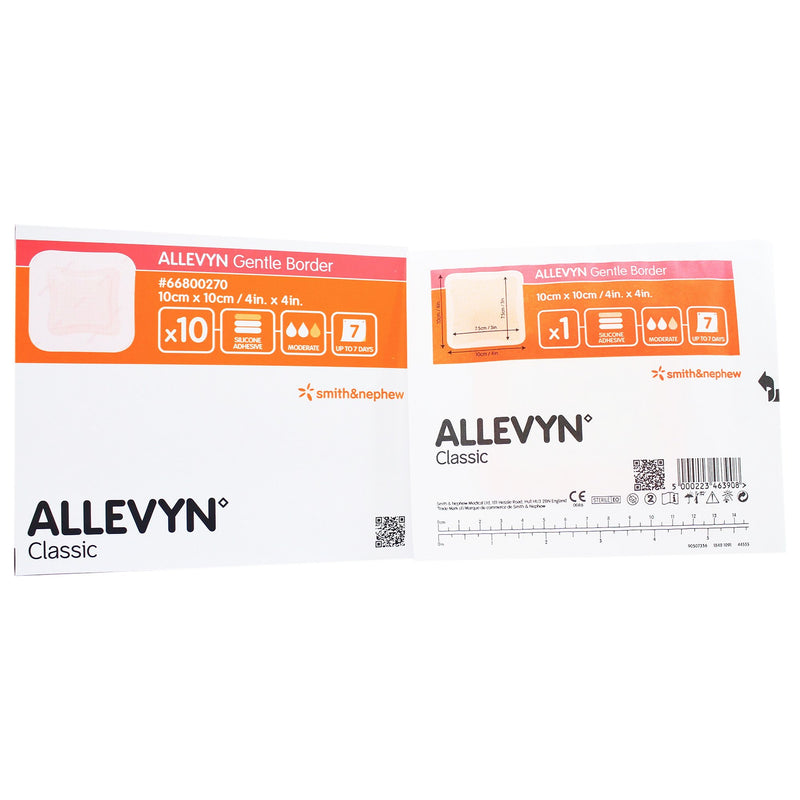 Allevyn Gentle Border Foam Dressing 4 X 4 Inch With Border Film Backing Silicone Gel Adhesive Square Sterile (834360_BX) 10/BX