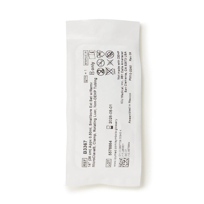 ICU IV Extension Set Needle-Free Port Small Bore 14 Inch Tubing (1136534_CS) 50/CS