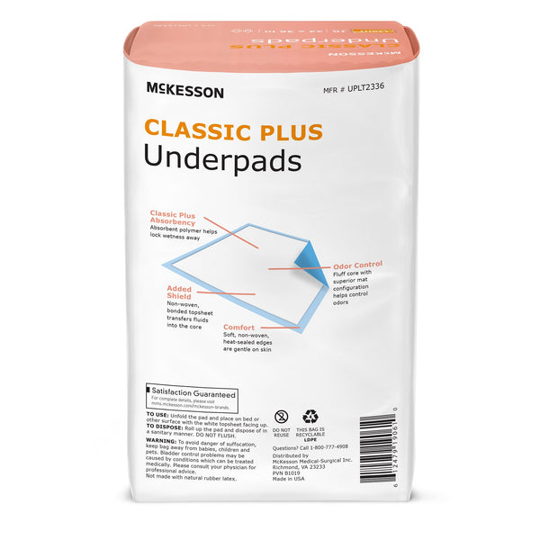 McKesson Classic Plus Disposable Underpad 23 X 36 Inch Fluff Mat Light Absorbency (724033_BG) 10/BG