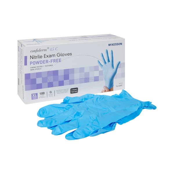 McKesson Confiderm® 4.5C Exam Glove X-Large NonSterile Nitrile Standard Cuff Length Textured Fingertips Blue Chemo Tested (921605_CS) 1000/CS