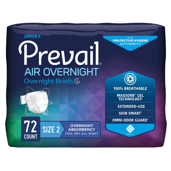 Prevail Air™ Overnight Unisex Adult Incontinence Brief Size 2 / Large Disposable Heavy Absorbency (1126351_BG) 18/BG