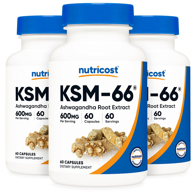 nutricost® KSM-66® Dietary Supplement Ashwagandha Extract / Black Pepper Extract 600 mg - 5 mg Strength Capsule 60 Per Bottle (1270264_BT) 1/BT