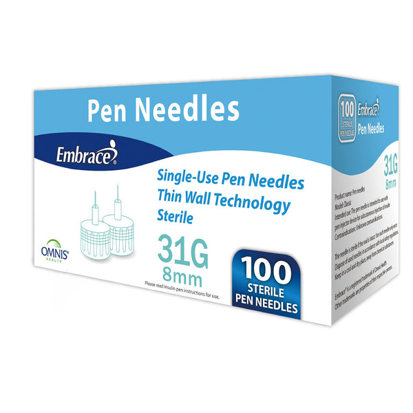 Embrace® Safety Insulin Pen Needle 31 Gauge 8 mm Length Manual Safety (1261952_CS) 2000/CS