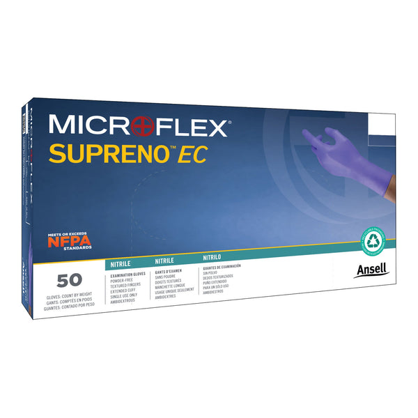 Supreno® EC Exam Glove Medium NonSterile Nitrile Extended Cuff Length Textured Fingertips Blue Chemo Tested / Fentanyl Tested (446000_BX) 50/BX