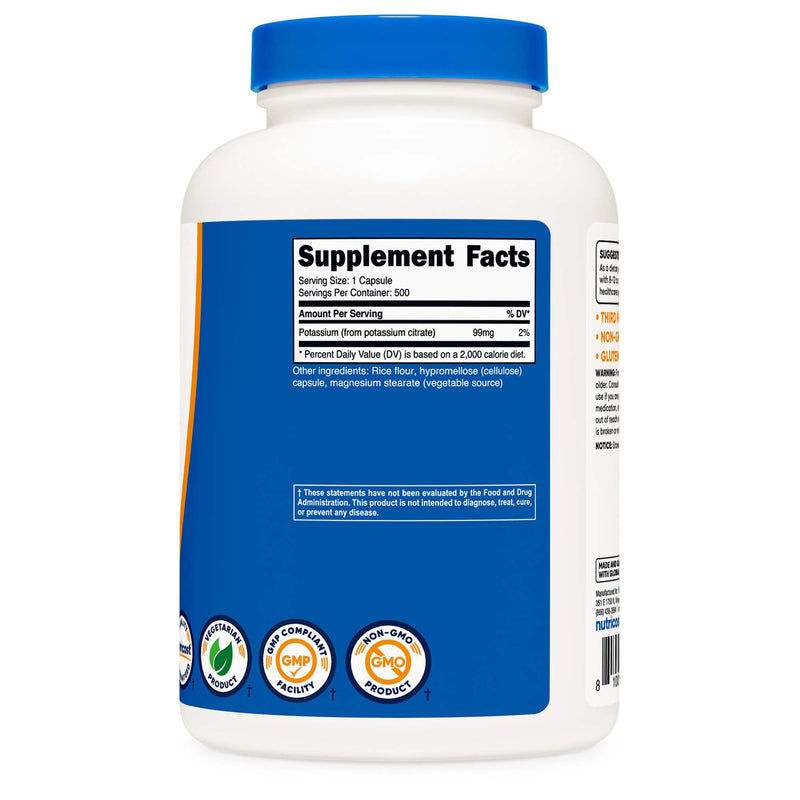 nutricost® Dietary Supplement Potassium Citrate 99 mg Strength Capsule 500 Per Bottle (1270256_BT) 1/BT