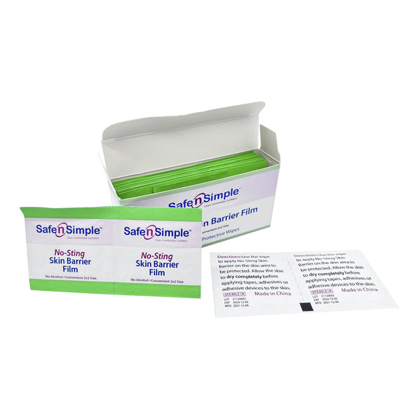 Safe N Simple™ No-Sting Skin Barrier Wipe 60% / 20% Strength Purified Water / Polyvinylpyrrolidone / Glycerin / Propylene Glycol Individual Packet Sterile (869585_BX) 25/BX