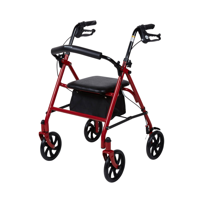 McKesson 4 Wheel Rollator Red Adjustable Height / Folding Steel Frame (1065268_EA) 1/EA