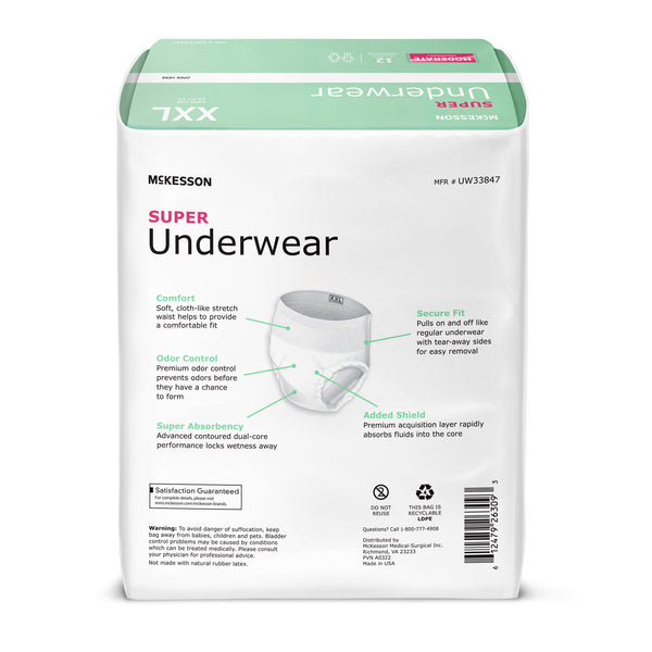 McKesson Unisex Adult Absorbent Underwear Pull On with Tear Away Seams 2X-Large Disposable Moderate Absorbency (1222511_BG) 12/BG